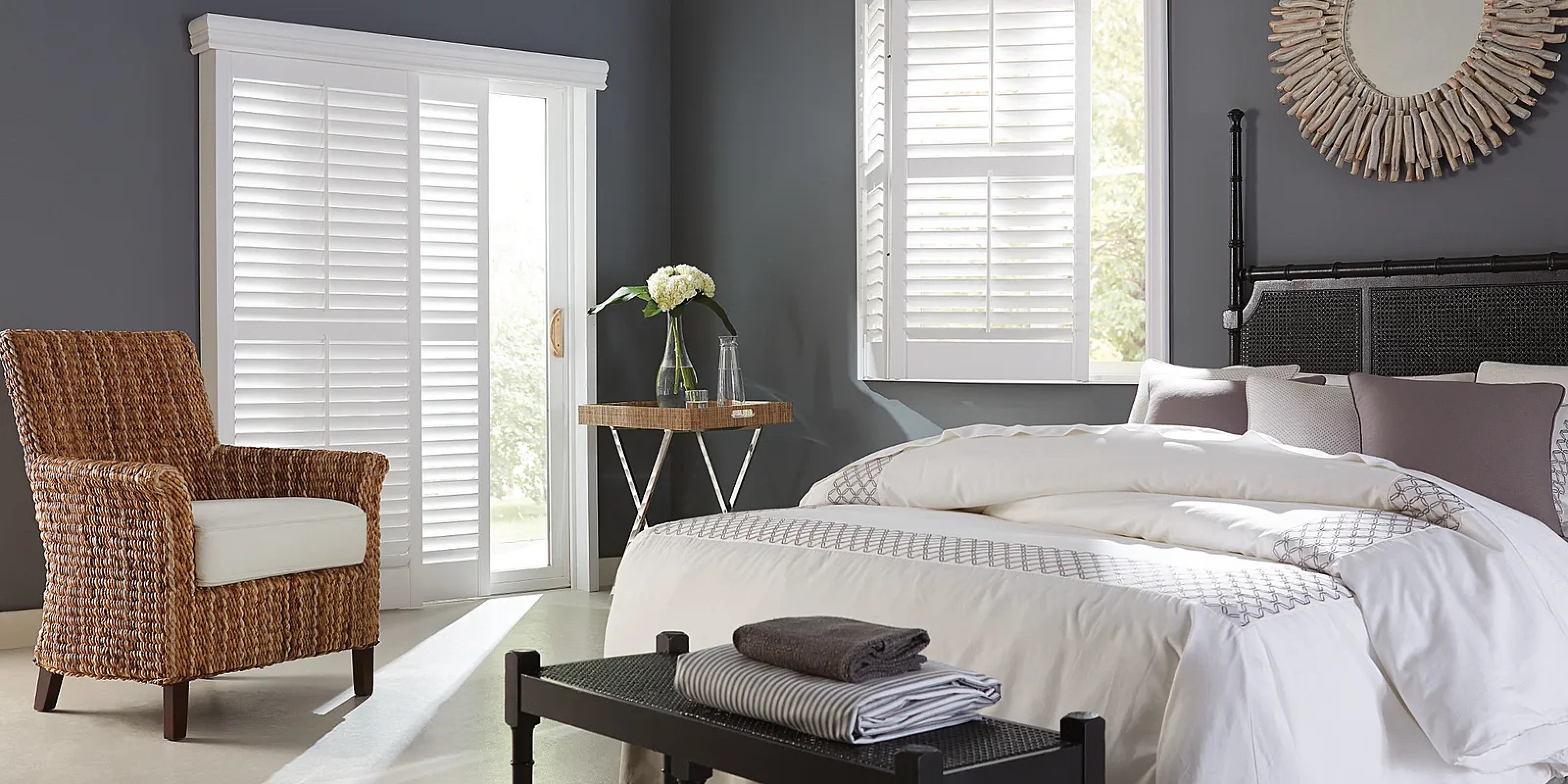 Bedroom interior with shutters | T And H Floor Store